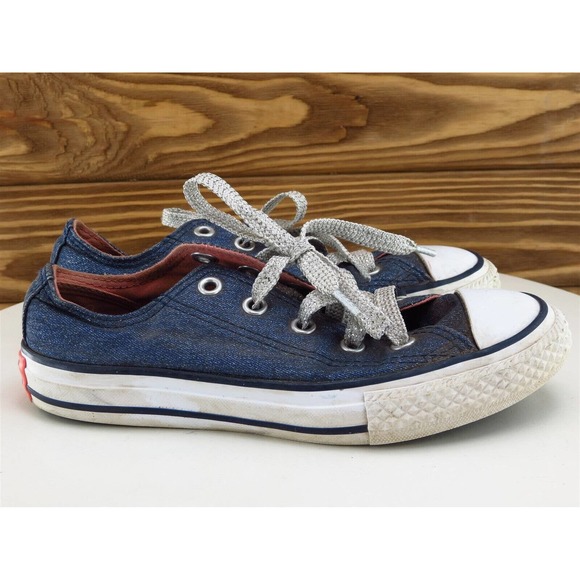 Converse Sz 13 Shoes Girls Youth Sneaker Blue Fabric - Picture 5 of 11